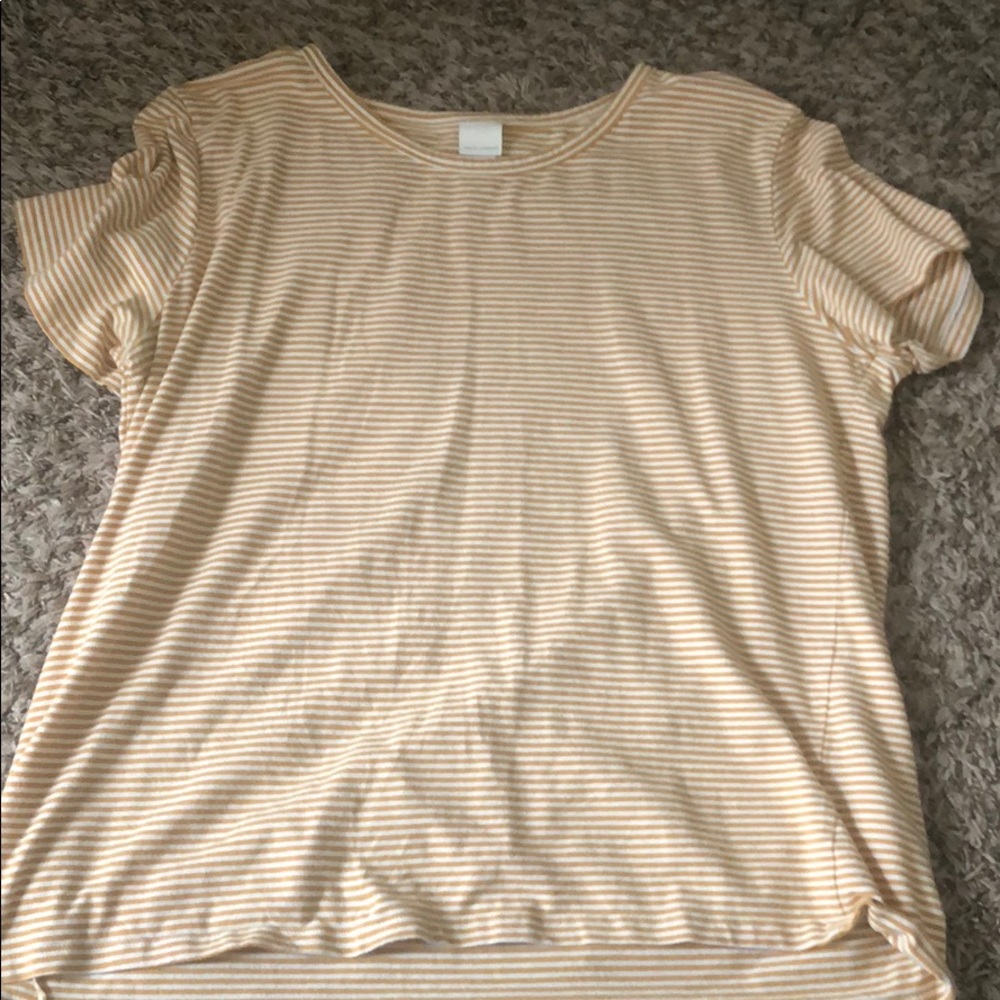 Yellow striped top.